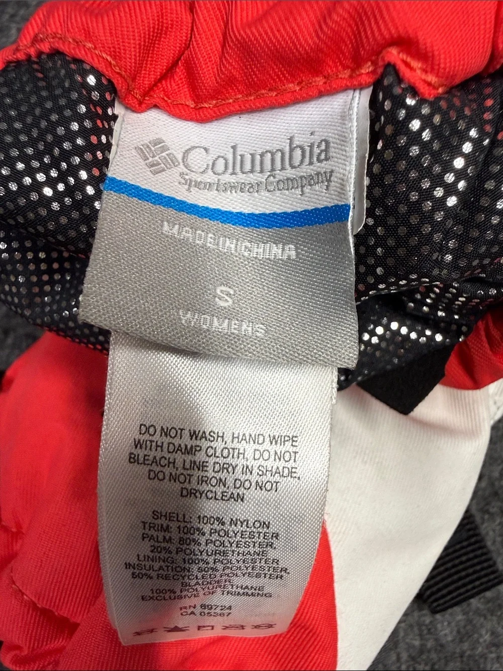 Columbia Red White Gray Ski Gloves with Adjustable Strap